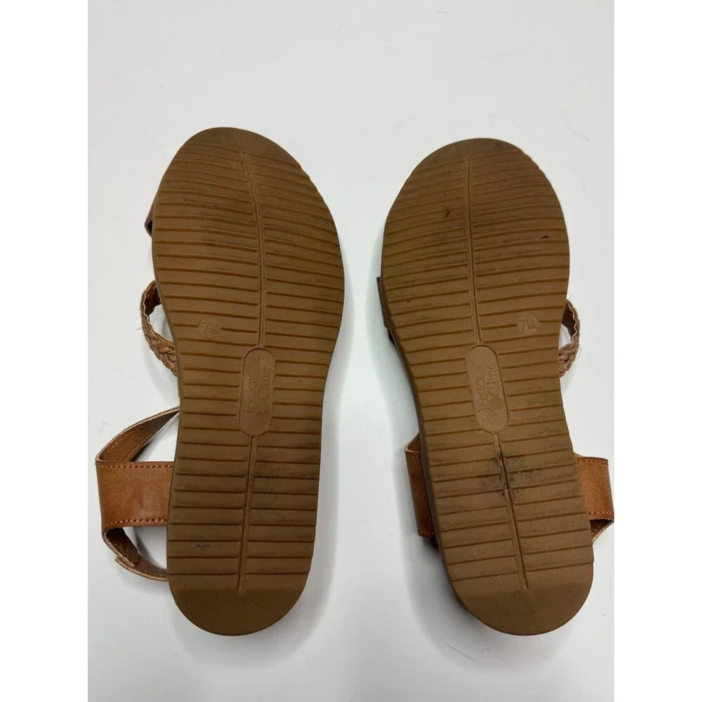 Jessica Cline Size 7M Brooke Wedge Sandals Tan Braided Strappy Crisscross Ankle
